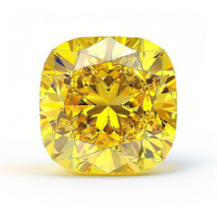 Wall Mural - A radiant yellow diamond with a cushion cut, showcasing its vibrant color and exceptional clarity, isolated on white background