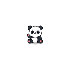 Wall Mural - Cute panda sitting and waving paw cartoon, vector illustration