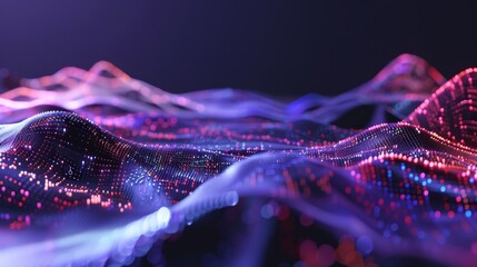 Poster - Dynamic 3D Abstract Landscape with Futuristic Data-Flowing Elements Representing Modern Technology and Digital Innovation Concepts