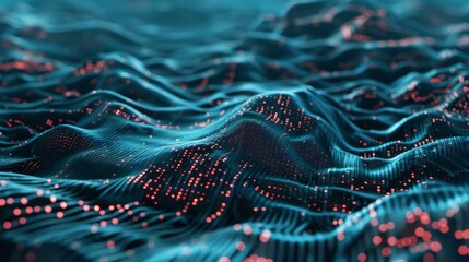 Poster - Dynamic 3D Abstract Landscape with Futuristic Data-Flowing Elements Representing Modern Technology and Digital Innovation Concepts