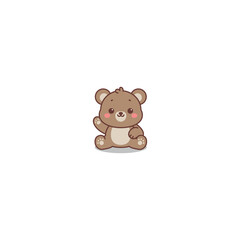 cute bear sitting and waving paw cartoon, vector illustration