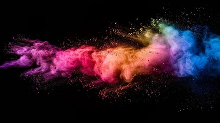 Poster - Vibrant Explosion of Colors with Dust and Powder on Dark Background - Abstract Art Capturing Dynamic Motion and Energy