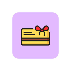 Sticker - Gift card line icon. Flyer, discount, certificate. Invitation concept. Vector illustration can be used for topics like birthday, shopping, coupon