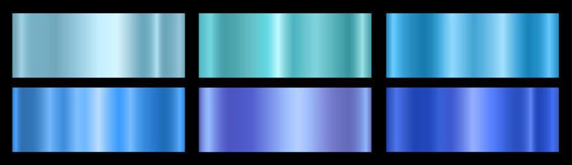 Aufkleber - A set of blue metallic glossy gradients on a black background Texture of a smooth metal surface. Vector illustration.