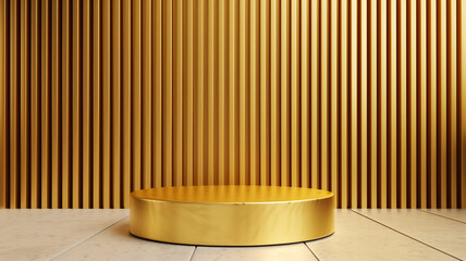 Canvas Print - 3D podium on a brushed brass background warm golden tones with fine linear texture 