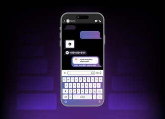 Poster - Smartphone Social Media Messenger App Mockup on Neon light Background. Vector.