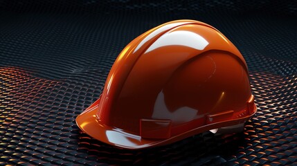 Shiny orange construction helmet on patterned surface