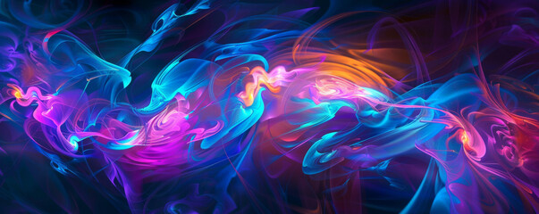 Wall Mural - Modern art mural wallpaper background with dynamic, swirling shapes in neon colors, creating a lively and futuristic design.