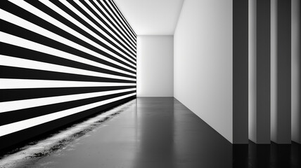 Wall Mural - Abstract wall with horizontal light bands minimalist architectural design white and black tones 