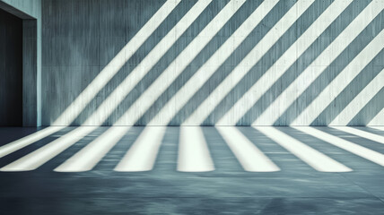 Wall Mural - Abstract wall with light beams casting geometric shadows modern architecture design white and gray tones 