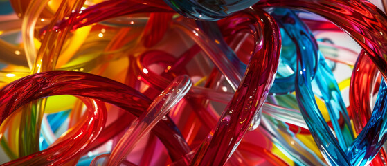 Wall Mural - a mesmerizing close-up of intertwined, colorful glass rods creating an abstract, vibrant, and artist