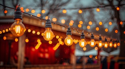 Wall Mural - Night festival with vintage bulbs.