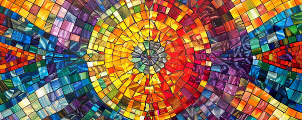 Colorful mosaic with a kaleidoscope effect, using a diverse color palette to create a mesmerizing and intricate design.