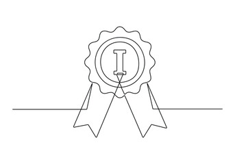 Wall Mural - Award badge continuous one line drawing. Isolated on white background vector illustration. Pro vector