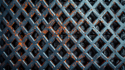 Canvas Print - Metal background with a grid pattern and rust spots industrial style dark gray and brown tones 