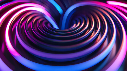 Wall Mural - Neon lines forming a spiral on a dark background purple and blue spotlights adding depth and dimension 