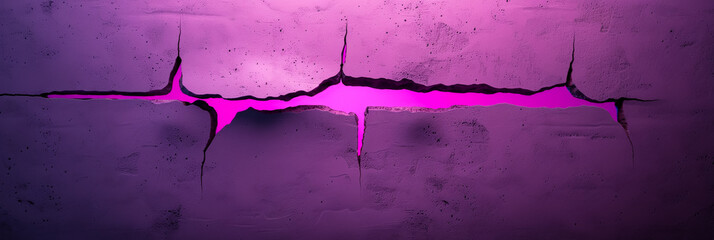 Poster - Cracked cement wall with neon purple light spilling through dark background dramatic and edgy 