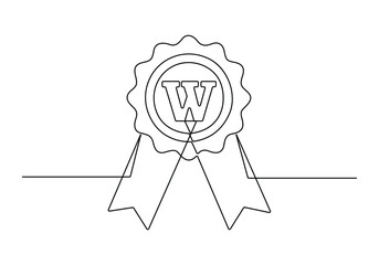 Wall Mural - Award badge continuous one line drawing. Isolated on white background vector illustration. Pro vector