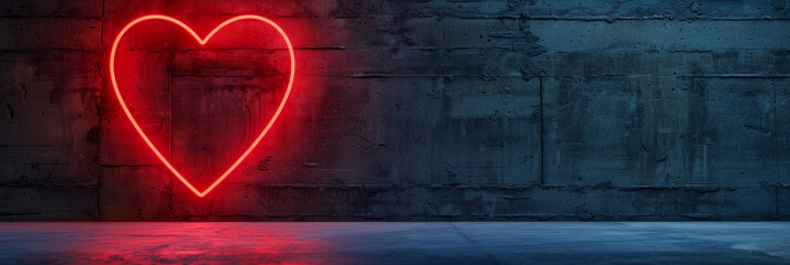 Canvas Print - Neon light graffiti heart on a cement wall dark background romantic and rebellious 