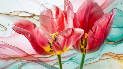 Poster - Growing tulips flowers, abstract floral art