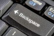 © Tomasz - Simple backspace key on a modern laptop computer keyboard macro detail extreme closeup nobody Ctrl z, coming back correcting deleting removing undoing previous action abstract concept symbol no people