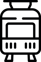 Poster - Simple black and white line art depicting a train or tram, running on rails, public transportation concept