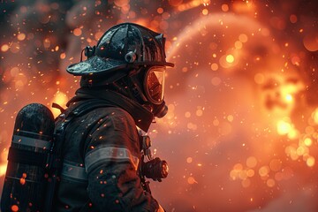 Wall Mural - Firefighter battling flames with a hose