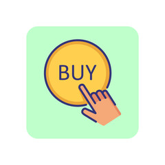 Poster - Hand pushing buy button line icon. Online shop, buying, sale. Shopping concept. Vector illustration can be used for topics like retail, consumerism, internet service