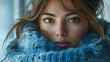 © PixelFusion Creation - Winter Beauty: Close-Up Portrait of Young Woman in Blue Knit Scarf