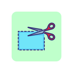 Poster - Scissors cutting coupon line icon. Discount, sale, patch. Shopping concept. Vector illustration can be used for topics like retail, craft, commerce