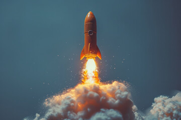 Poster - A minimalist Wi-Fi signal transforming into a rocket launching, with a plain white background,