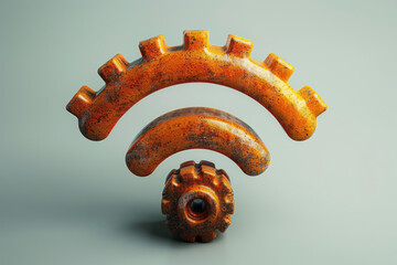 Poster - The Wi-Fi symbol changing into a rotating gear, set against a plain white background,