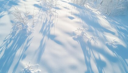 Naklejka na meble Showcasing the serene expanse of white snow from an aerial perspective on a sunny winter day