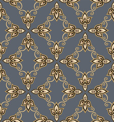 Wall Mural - Arabesque floral seamless pattern. Flourish ornamental texture in classical interior decor style. Floral tile background. Fantastic flowers and leaves. Wonderland motives of stylish damask patterns.