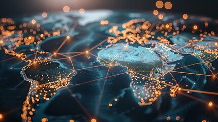 Poster - Connect to the world. World map with dots and lines shows global business.