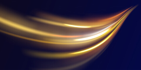 Poster - Light motion trails. High speed effect motion blur night lights in blue and red colors, abstract flash perspective road glow streaks long time exposure vector set on transparent background