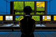 © yaqui_villegas - A person seated in a control room is monitoring numerous screens, representing surveillance, data analysis, and management of complex systems in a high-tech environment.