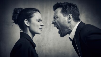 Wall Mural - A man and woman standing next to each other with their mouths open, AI