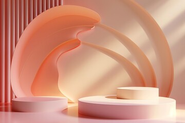 Poster - Modern peach and cream 3D shapes background with abstract design