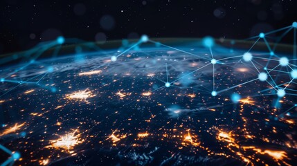 Poster - Network that connects the world.
Concept of global business with points and lines on a world map.