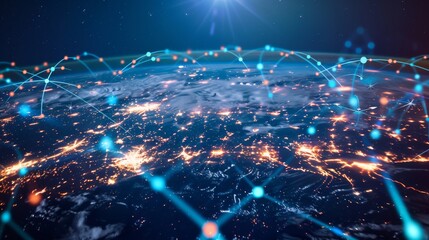 Poster - Network that connects the world.
Concept of global business with points and lines on a world map.
