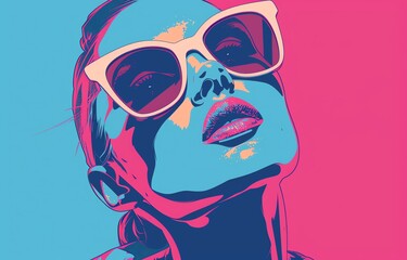 Stylish Woman in White Sunglasses. Pop Art Portrait