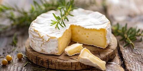 Wall Mural - A wedge of cheese is cut from a wedge of cheese. The cheese is on a wooden cutting board