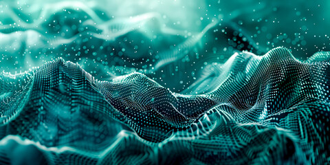 Wall Mural - Abstract Digital Landscape with Green Waveform and Particle Effect