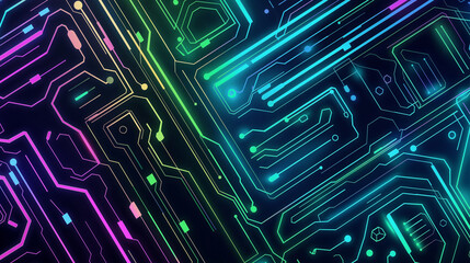 Wall Mural - A colorful image of a circuit board with neon colors