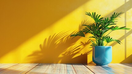 Canvas Print - Plant on wooden surface next to bright wall