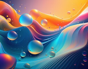 Wall Mural - Colorful abstract liquid background with water droplets and gradients