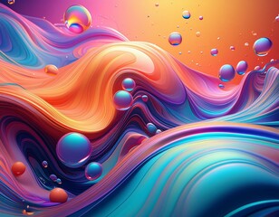 Wall Mural - Colorful abstract liquid background with water droplets and gradients