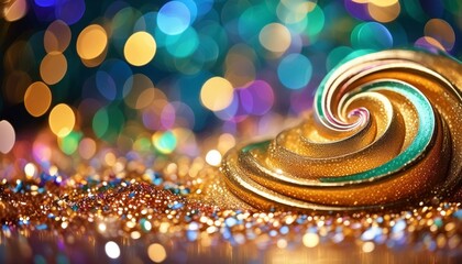 Wall Mural - Mesmerizing swirl of golden glitter and colorful bokeh lights