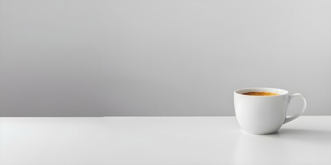 Wall Mural - Minimalist Composition White Coffee Cup on White Table. Concept Minimalist Composition, White Coffee Cup, White Table